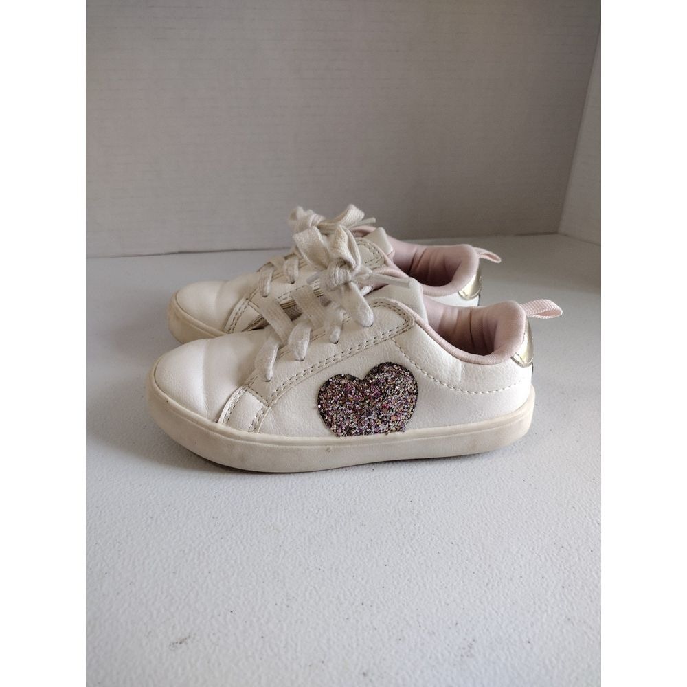 Carter's Toddler Girls White Glitter Heart Lace Up Sneakers Size 10M‎